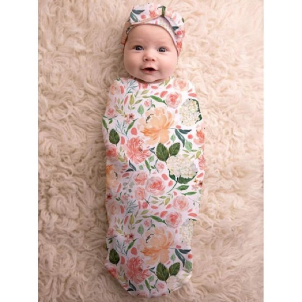 Itzy Ritzy Cutie Cocoon and Hat Set Peach Floral
